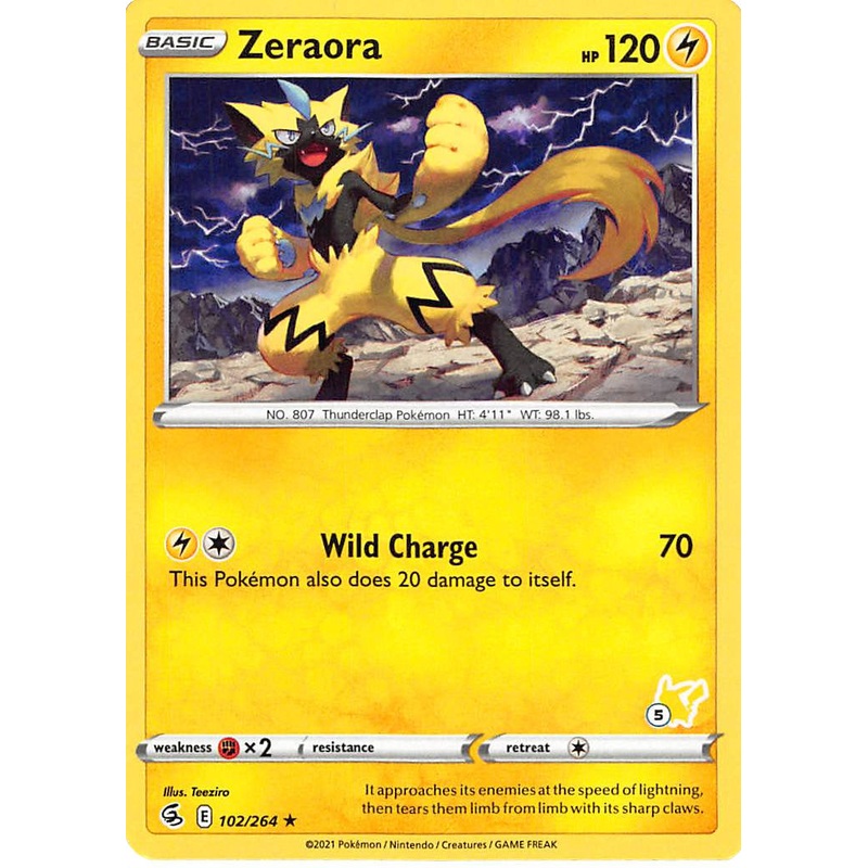 Zeraora (102/264) (Pikachu Stamp #5) [Battle Academy 2022]