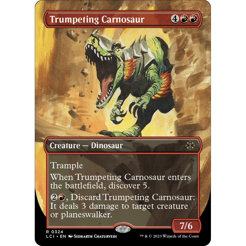 Trumpeting Carnosaur (Borderless) [The Lost Caverns of Ixalan]