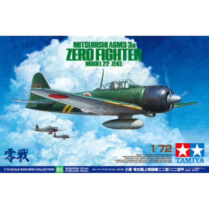 TAMIYA 60785 1/72 Scale Mitsubishi A6M3/3a Zero Fighter Model 22 (Zeke)