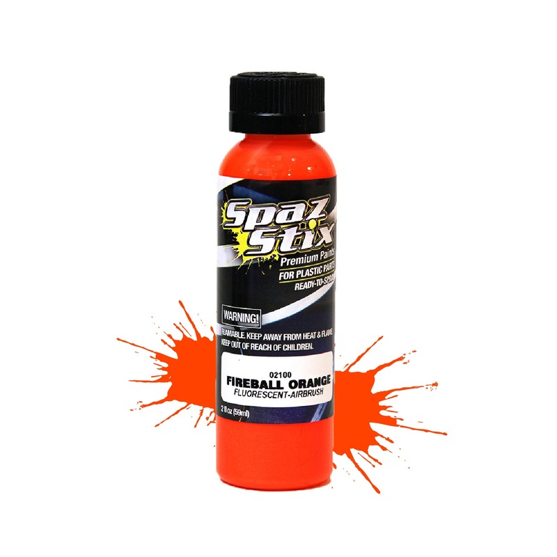 SPAZ STIX 02100 Fireball Orange Fluorescent Airbrush Ready Paint, 2oz