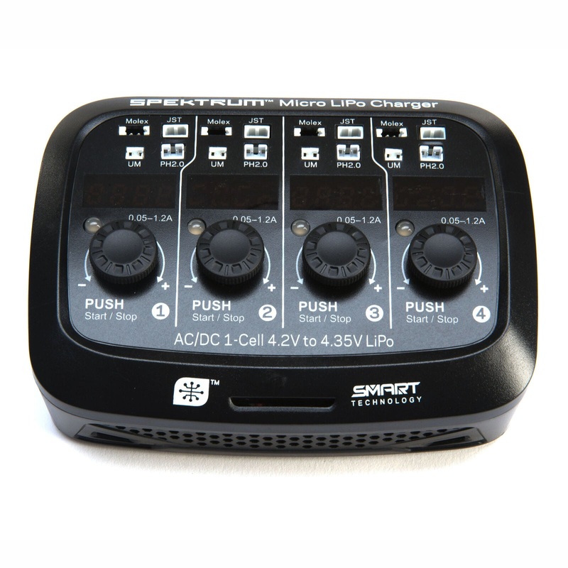 SPEKTRUM SPMXC1040 S44 Micro 4-port AC/DC 1S LiPo Smart Charger