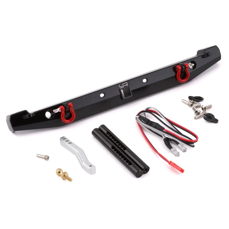 YEAH RACING TRX4-058BK TRX-4/SCX10 II Aluminum Rear Bumper w/LEDs & Tow Hook (Black)