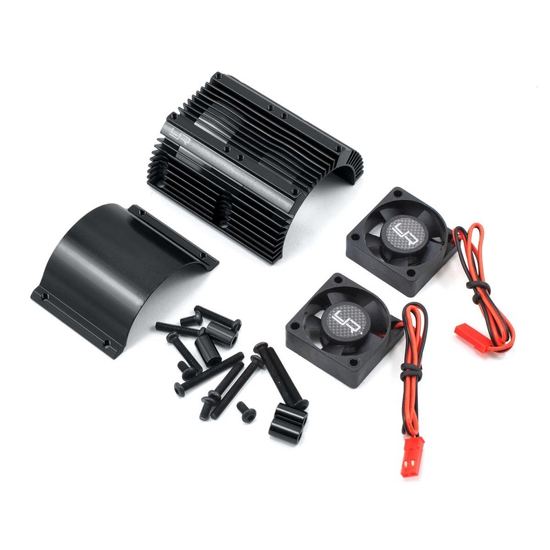 YEAH RACING YA-0261BK 1/8 Twin Fan Aluminum Heat Sink w/2 Fans Black  40.8mm diameter