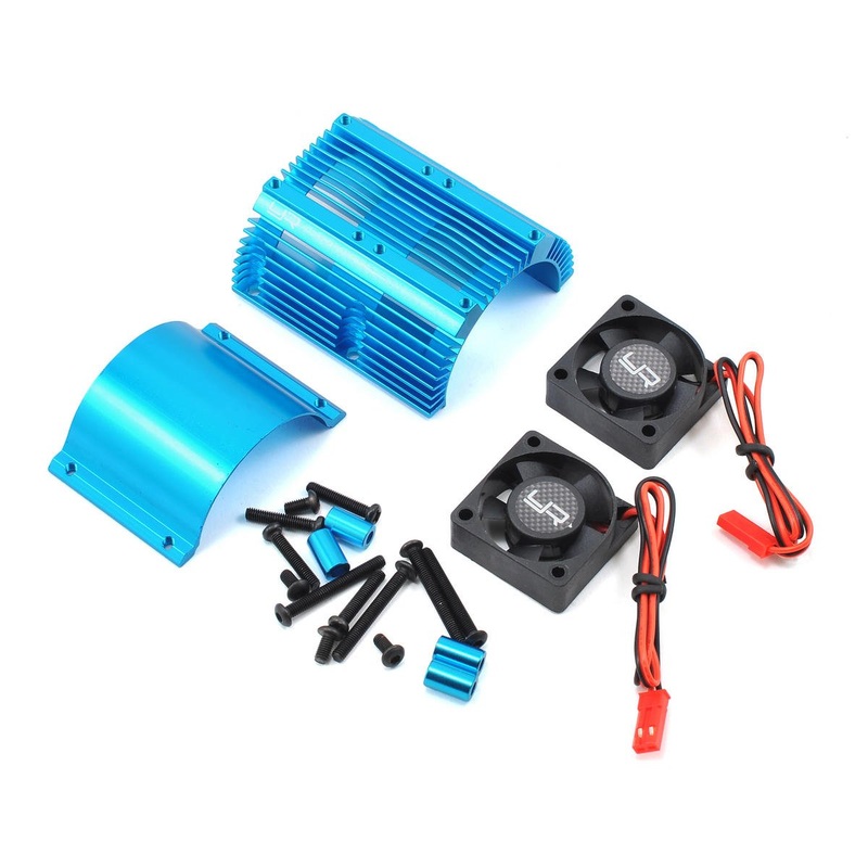 YEAH RACING YA-0261BU 1/8 Twin Fan Aluminum Heat Sink w/2 Fans Blue