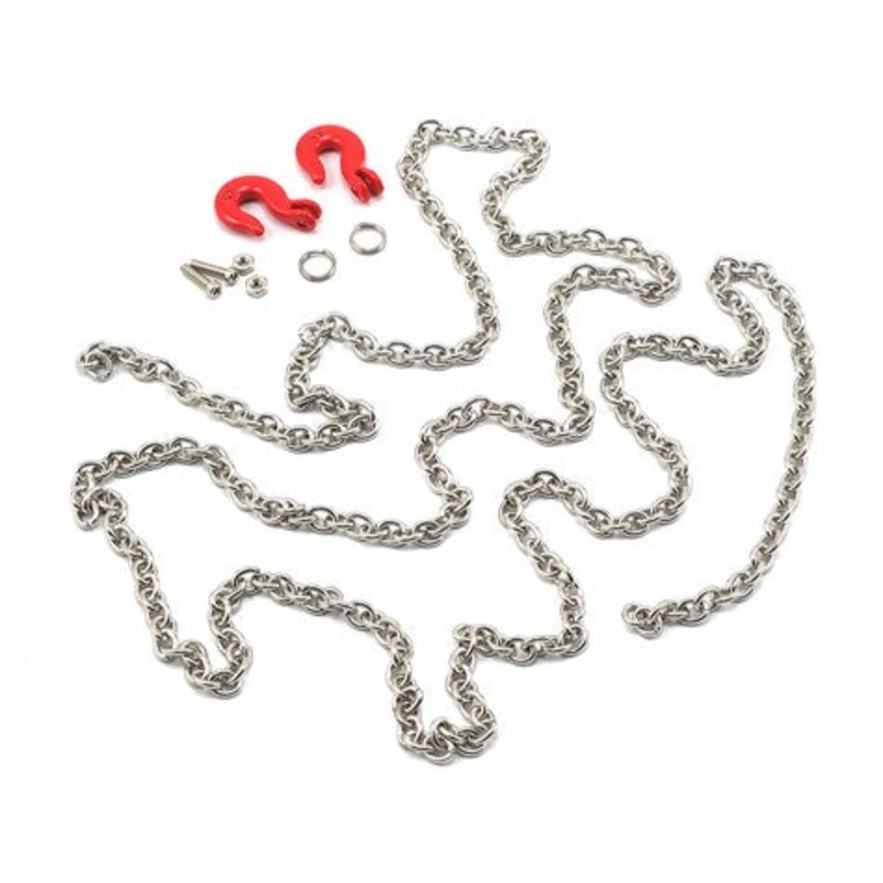 YEAH RACING YA-0357 96cm 1/10 Crawler Scale Steel Chain Accessory w/Red Hooks