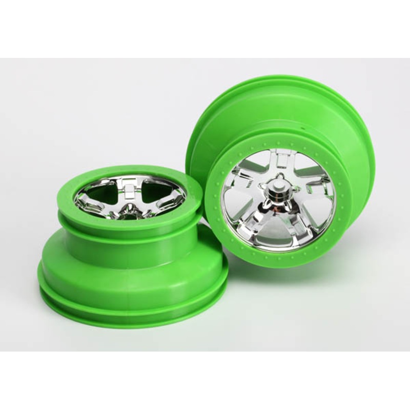 TRAXXAS 5866 Wheel SCT Chrm Grn Beadlock 2WD Fr Only (2)