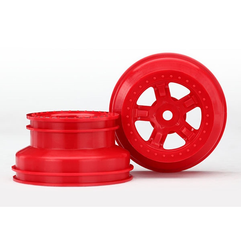 TRAXXAS 7673R Wheels, SCT red, beadlock style, dual profile 1.8 inner, 1.4 outer (2) PRERUNNER