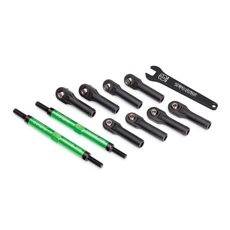 TRAXXAS 8638G TToe links, E-Revo VXL (TUBES green-anodized, 7075-T6 aluminum, stronger than titanium) (144mm) (2)/ rod ends, assembled with steel hollow balls (8)/ aluminum wrench, 8mm (1)