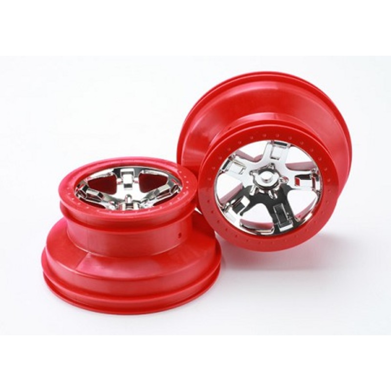 TRAXXAS 5868 Wheels, SCT chrome, red beadlock style, dual profile 2.2 outer 3.0 inner 4WD front / rear, 2WD rear only (2)
