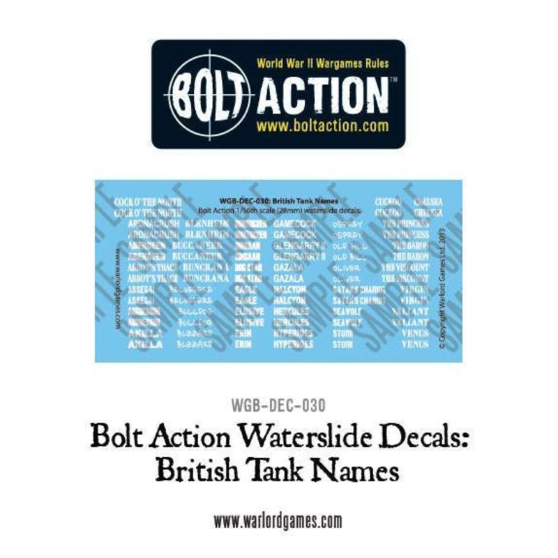Warlord - Bolt Action Decals - Bolt Action British Tank Names