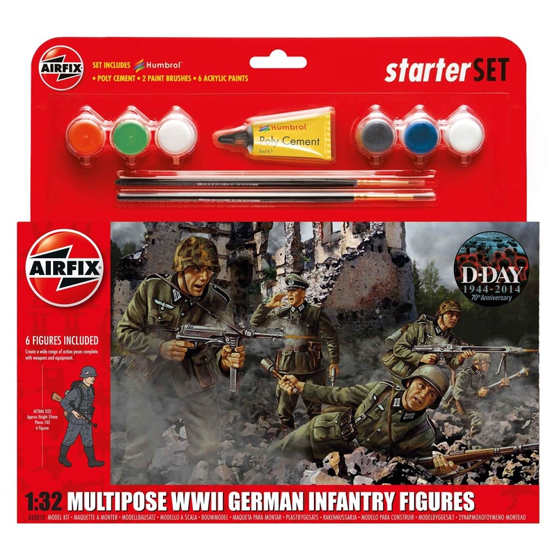 Airfix - 1/32 WWII German Infantry Multi-Pose (Starter Set Incl.Paint)