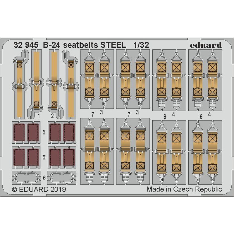 Eduard - 1/32 B-24 Seatbelts STEEL (Color Photo-etch) (for Hobby Boss) 32945