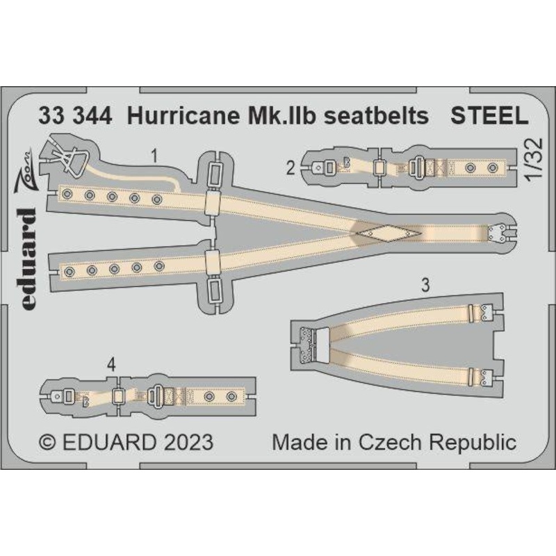 Eduard - 1/32 Hurricane Mk.IIb Seatbelts STEEL (Color Photo-etch) (for Revell) 33344