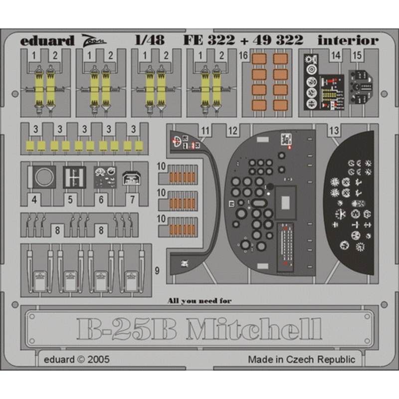 Eduard - 1/48 B-25B Interior (Color Photo-etch) (for Accurate Miniatures) FE322