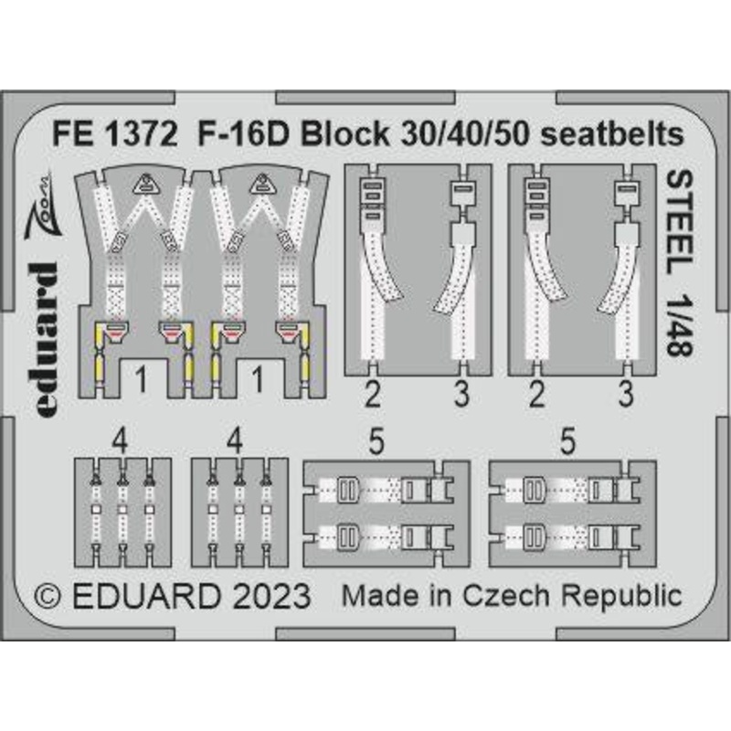 Eduard - 1/48 F-16D Block 30/40/50 Seatbelts STEEL (Color Photo-etch) (for Kinetic) FE1372