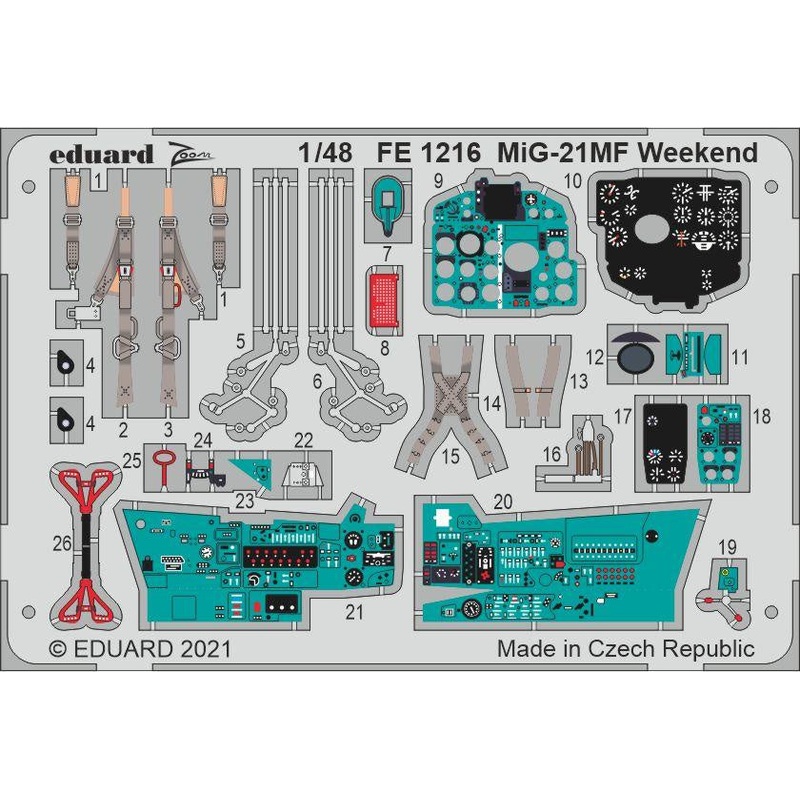 Eduard - 1/48 MiG-21MF Weekend (Color Photo-etch) (for Eduard) FE1216