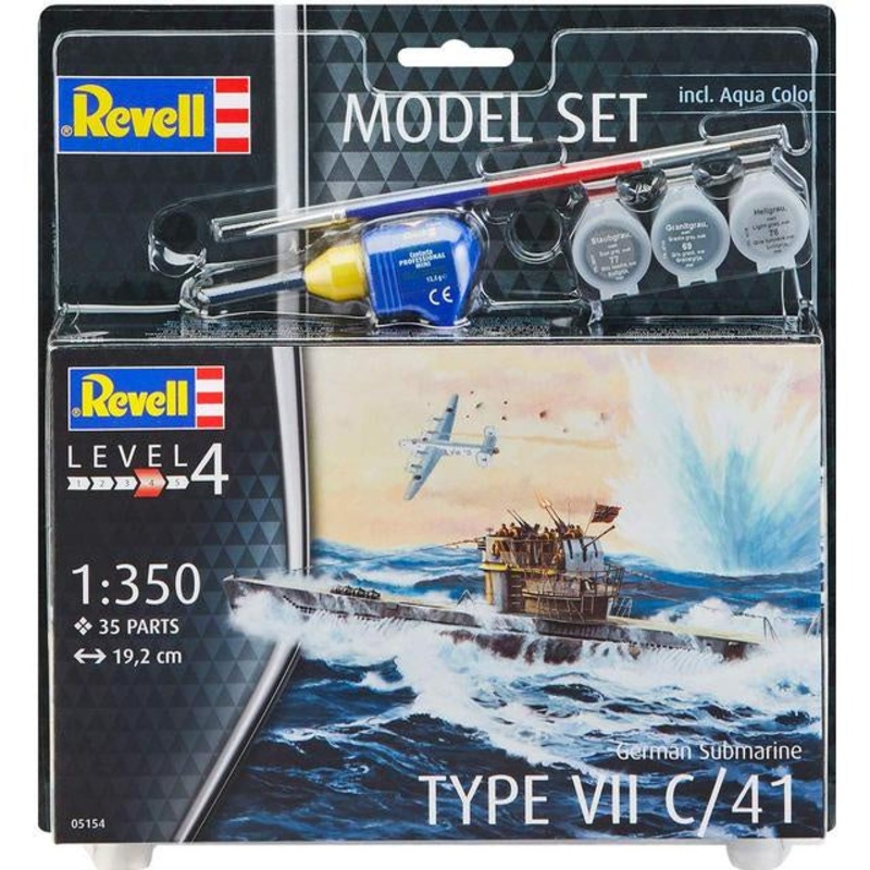 Revell - 1/350 German Submarine Type VII C/41 (Model Set Incl. Paint)