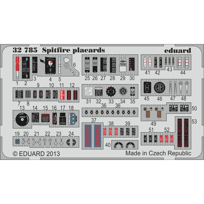 Eduard - 1/32 Spitfire Placards (Color Photo-etch) 32785