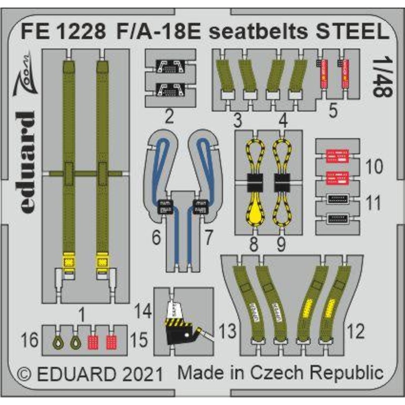 Eduard - 1/48 F/A-18E Seatbelts STEEL (Color Photo-etch) (for Hobby Boss) FE1228