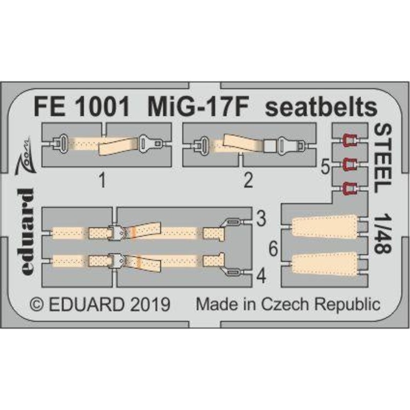 Eduard - 1/48 MiG-17F Seatbelts STEEL (Color Photo-etch) (for Hobby Boss) FE1001