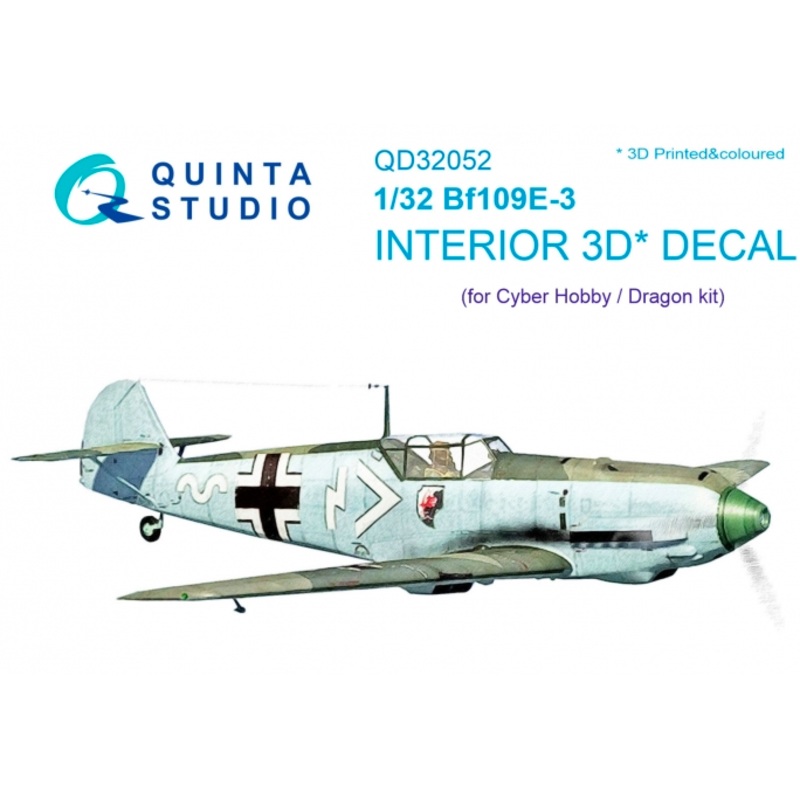 Quinta Studio QD32052 - 1/32 Bf 109E-3 3D-Printed & Coloured Interior (for Cyber-hobby/Dragon kit)