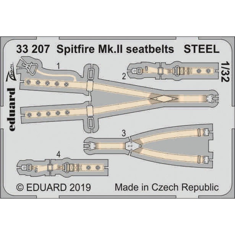 Eduard - 1/32 Spitfire Mk.II Seatbelts STEEL  (Color photo-etched) (for Revell) 33207