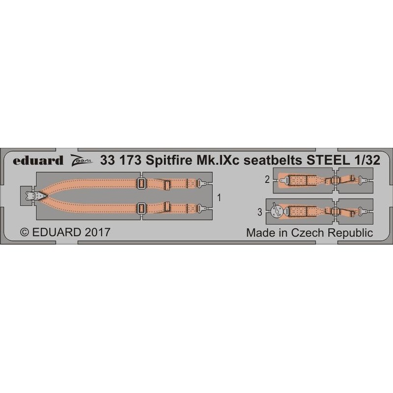 Eduard - 1/32 Spitfire Mk.IXc Seatbelts STEEL (Color photo-etched) (for Revell) 33173