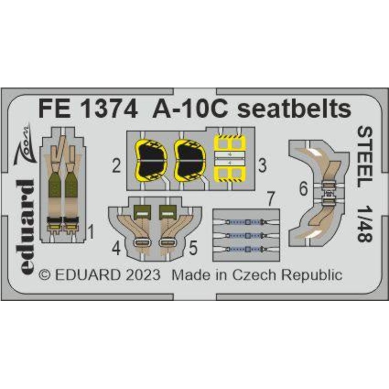 Eduard - 1/48 A-10C Seatbelts STEEL (Color Photo-etch) (for Academy) FE1374