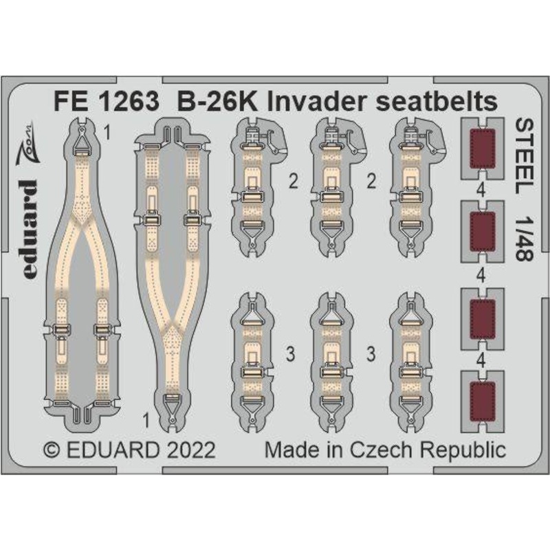 Eduard - 1/48 B-26K Invader Seatbelts STEEL (Color photo-etched)(for ICM) FE1263