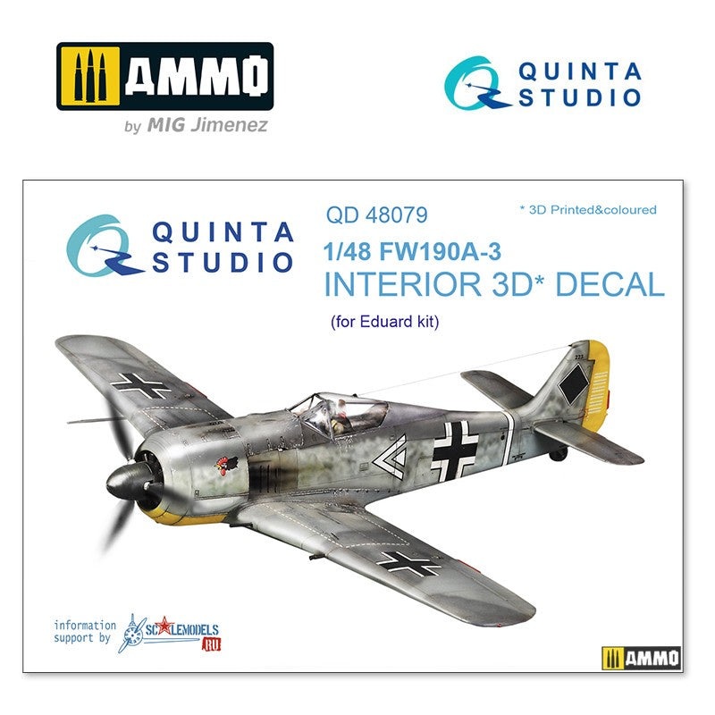 Quinta Studio QD48079 - 1/48 FW 190A-3 3D-Printed & Coloured Interior (for Eduard kit)