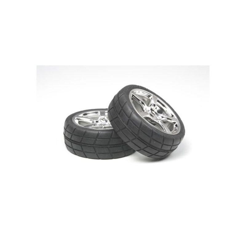 Tamiya - 5 Spoke Plated Wheel w/Tyre 24mm/0 (2)