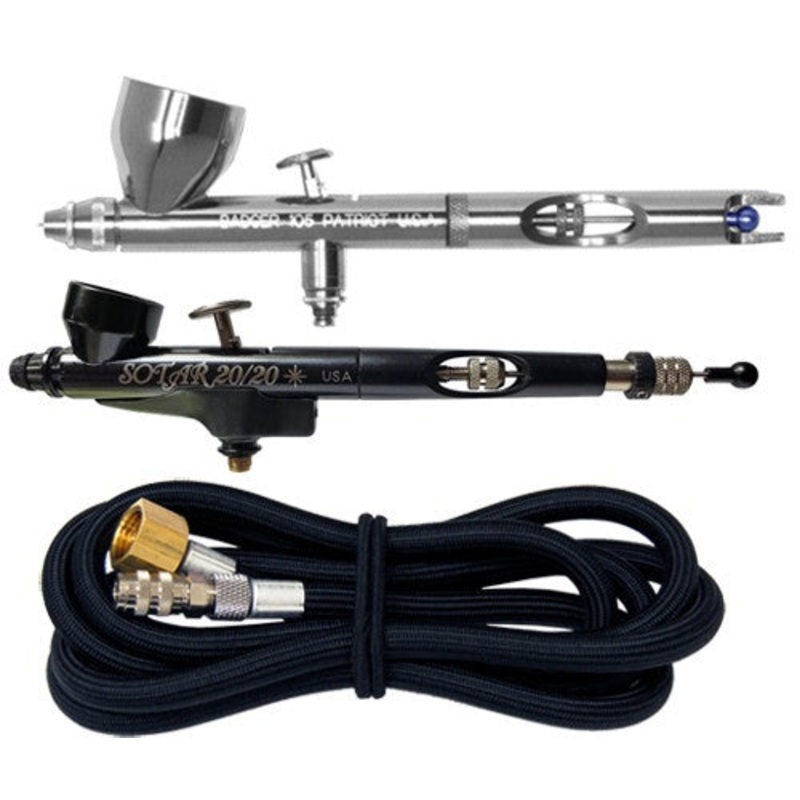 Badger - Dual Combo - Patriot 105  &  Sotar 20/20  Airbrush w/ Braided Air Hose & 2 Quick Coupler