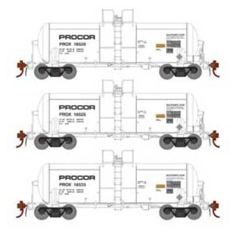 Athearn Genesis G25645 HO Scale 13,600 Gallon Acid Tank Car Procor PROX 3 Pack