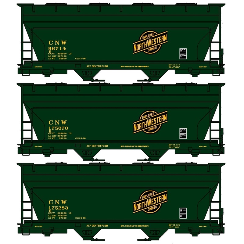 Accurail 8132 HO ACF 2-Bay Covered Hopper Chicago NorthWestern CNW Kit 3 Pack