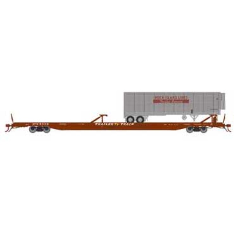 Athearn Genesis G69994 HO Scale F89-F Flatcar Brown Trailer Train XTTX 153139 with Rock Island Trail