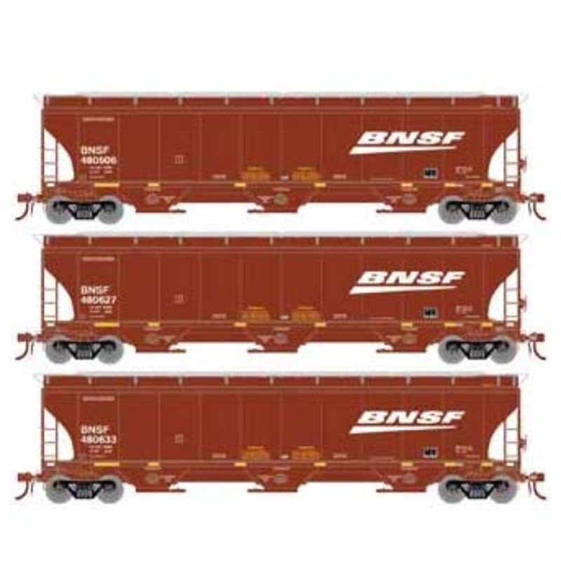 Athearn Genesis G90009 HO Scale Trinity 3 Bay Covered Hopper BNSF "Wedge/Swoosh" 3 Pack #1