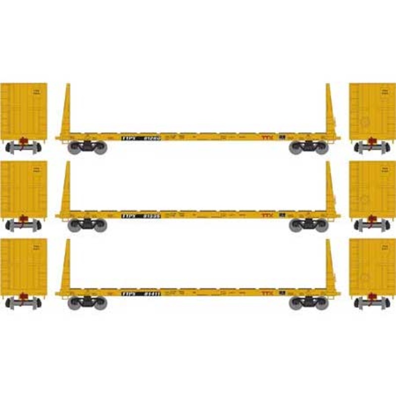 Athearn HO 90560 60' Bulkhead Flatcar TTX Red Logo 3 Pack