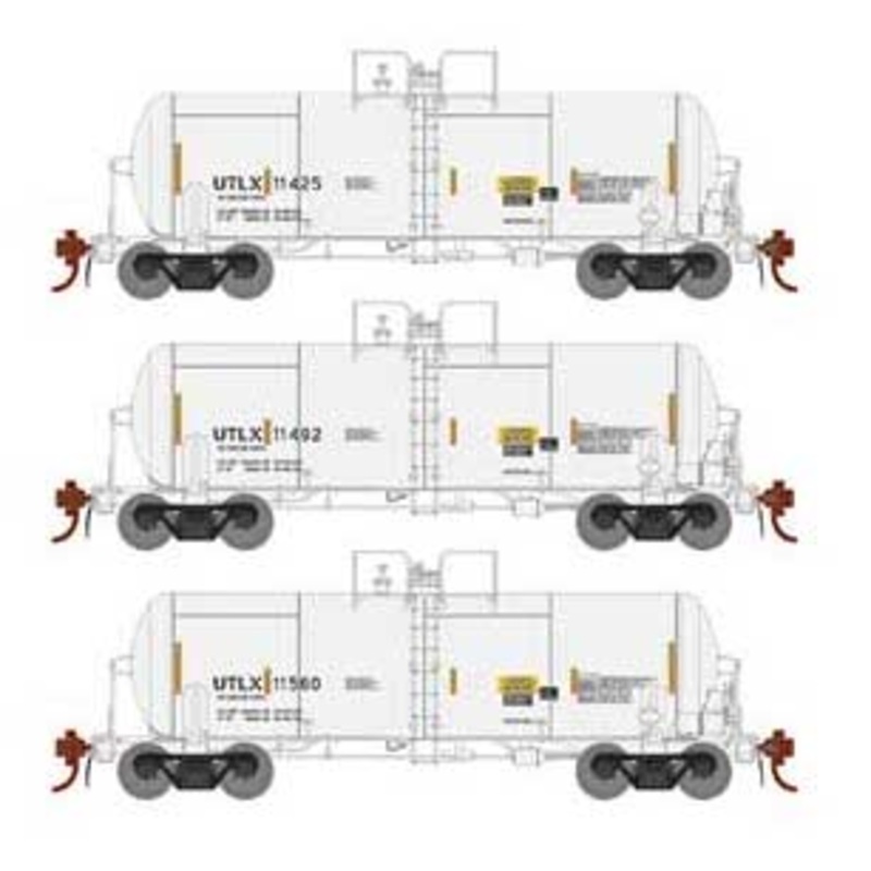 Athearn Genesis G25629 HO Scale 13,600 Gallon Acid Tank Car "Reflective Stripes" White UTLX 3 Pack