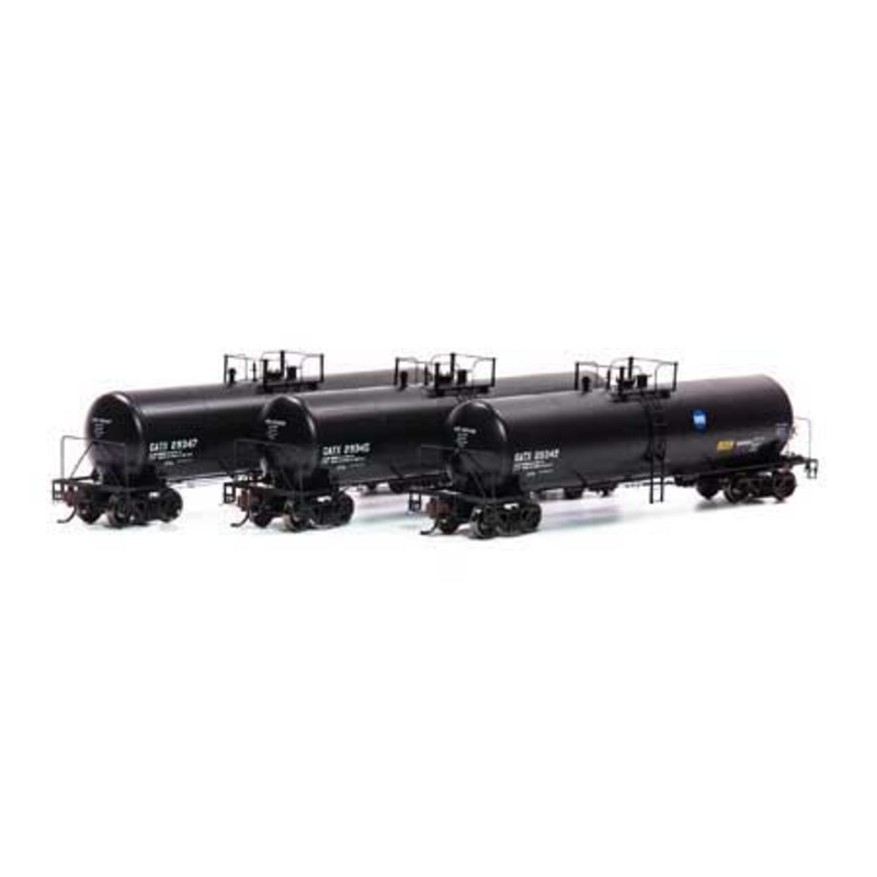 Athearn Genesis G40164 HO Scale GATC 20,000 Gal Tank Car Black GATX 3 Pack