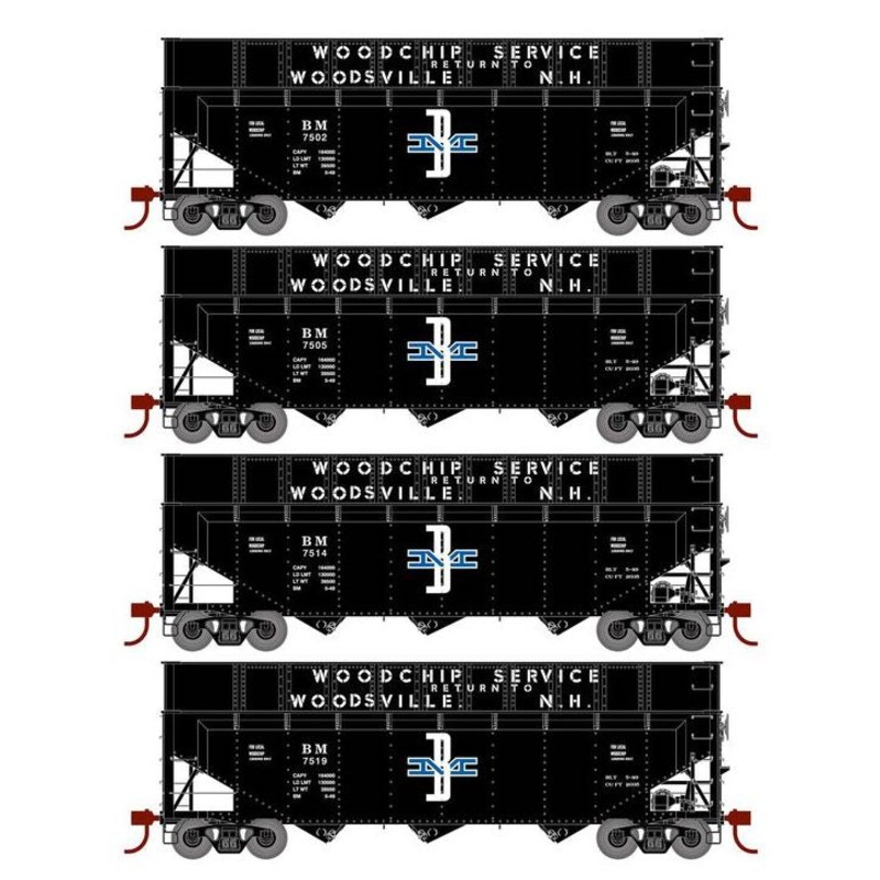 Athearn RTR 1279 HO Scale 40' Woodchip Hopper w/Load Boston & Maine B&M 4-Pack #1