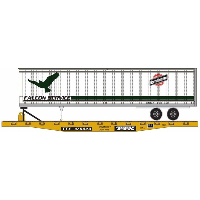 Athearn 29295 HO Scale 50' TTX Flatcar with CNW Trailer  - NOS