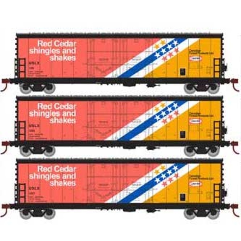 Athearn 67721 HO Scale RTR 50' Evans Double Door Boxcar CanFor USLX 3 Pack