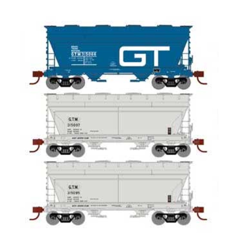 Athearn 93456 HO Scale ACF 2970 2 Bay Covered Hopper Grand Trunk Western GTW 3 Pack