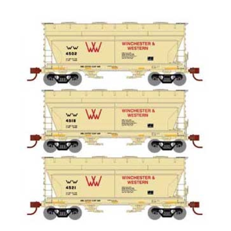 Athearn 93465 HO Scale ACF 2970 2 Bay Covered Hopper Winchester Western W&W 3 Pack
