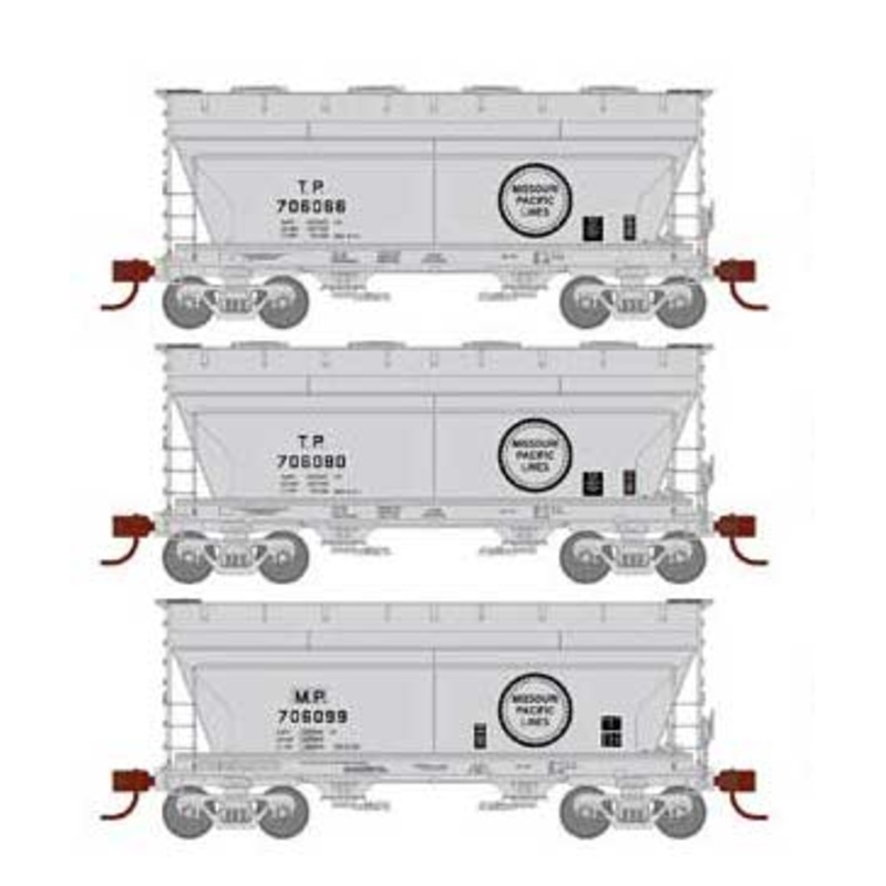 Athearn HO Scale 93459 ACF 2970 2 Bay Covered Hopper Missouri Pacific MP / TP 3 Pack