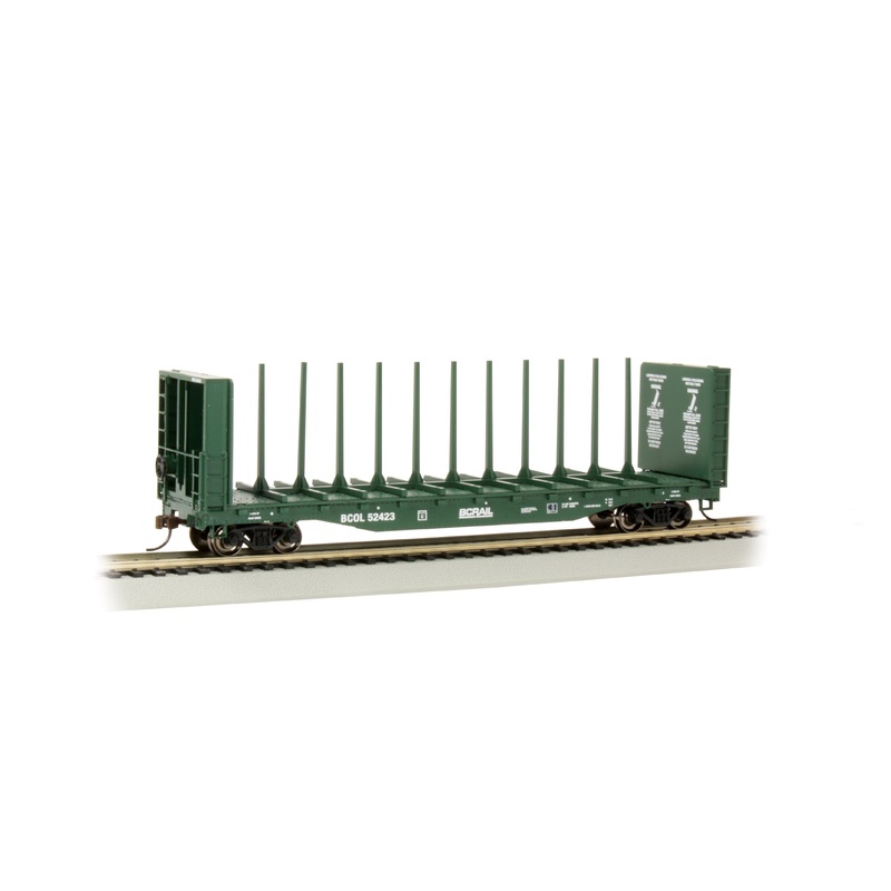 Bachmann 12901 HO Scale 52' Bulkhead Flatcar British Columbia BC RAIL 52423