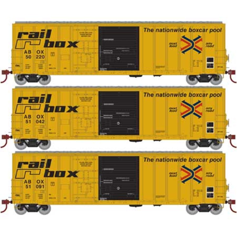 Athearn 71003 HO Scale 50' FMC Exterior Post Combo Door Boxcar "Early" Railbox ABOX 3 Pack