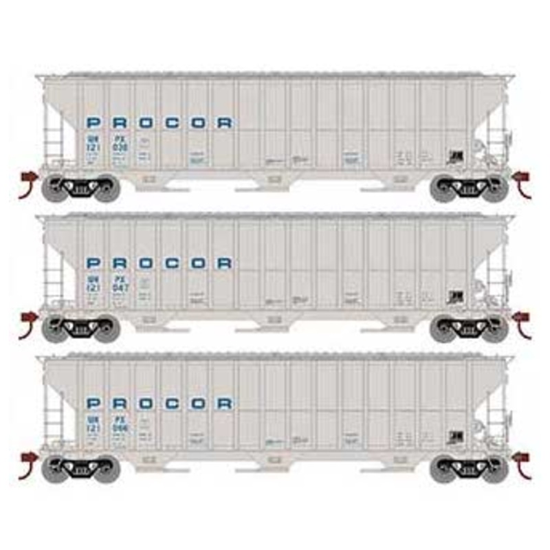 Athearn RTR 81588 HO 54' FMC 4700 Covered Hopper Procor UNPX 3 Pack
