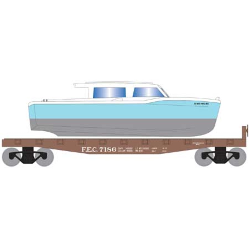 Roundhouse 1053 HO Scale 40' Flatcar with Blue Boat New FEC 7186