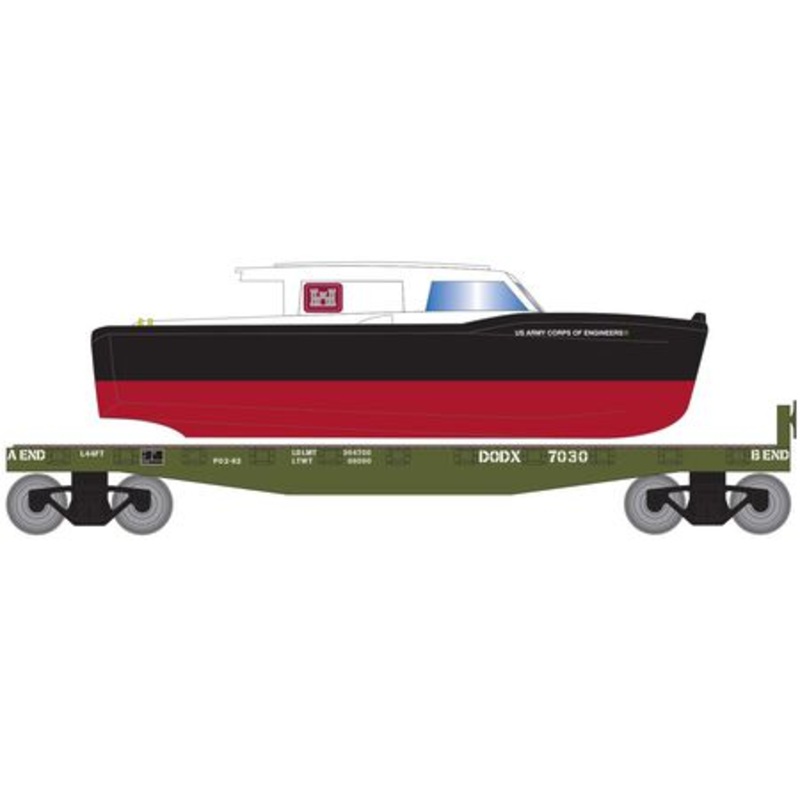Roundhouse 2280 HO Scale 40' Flatcar with Army COE Boat DODX 7030